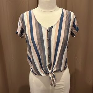 Striped tie front blouse